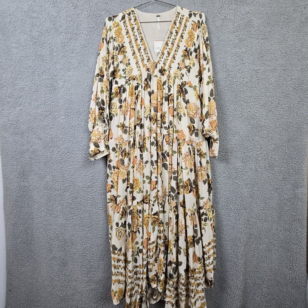 NWT FP Free People Rows of Roses Long Sleeve Boho Maxi Dress Womens Extra Small